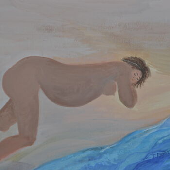 Peinture intitulée "Asleep on the Beach" par Jessie Moerk Nee Hogg, Œuvre d'art originale, Acrylique