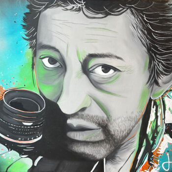 Painting titled "Gainsbourg" by Jessie Raveleau, Original Artwork, Acrylic Mounted on Wood Stretcher frame