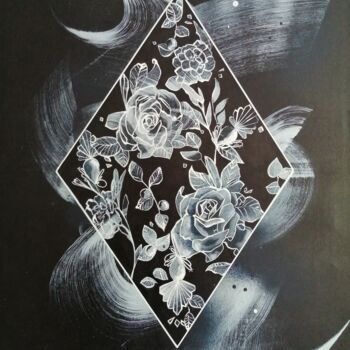 Schilderij getiteld "Jardin en noir et b…" door Jessie Vasseur, Origineel Kunstwerk, Acryl