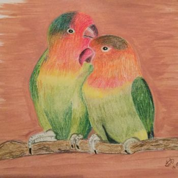 Dessin intitulée "Lover birds" par Jess16, Œuvre d'art originale, Crayon