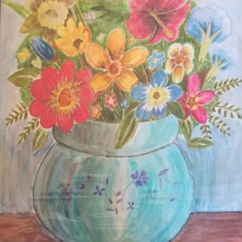 Peinture intitulée "Vase a fleur" par Jess16, Œuvre d'art originale, Acrylique