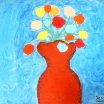 Painting titled "Le Vase" by Jessy, Original Artwork, Oil