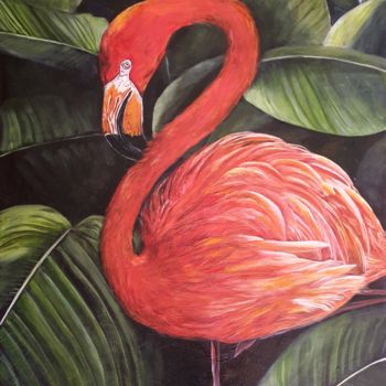 Malerei mit dem Titel "Flamingo" von Jessica Fanigliulo, Original-Kunstwerk, Öl