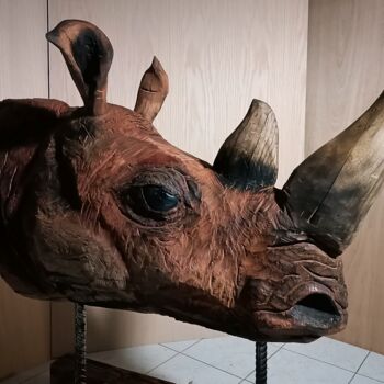 Skulptur mit dem Titel "Rhino" von Jesús Barbosa, Original-Kunstwerk, Holz