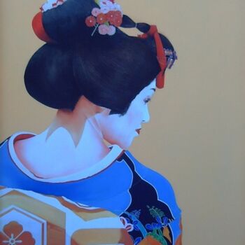 Malerei mit dem Titel "Geisha" von Jesús Meco, Original-Kunstwerk, Öl Auf artwork_cat. montiert