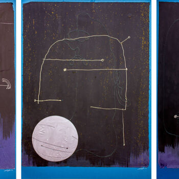 Painting titled "Luna de Papel" by Jesus Tejedor, Original Artwork, Acrylic Mounted on Cardboard