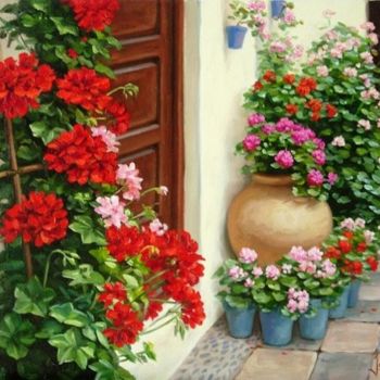 Painting titled "Rincón de patio and…" by Jesús Fernández, Original Artwork, Oil