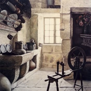 Painting titled "cocina gallega" by Jesús Fernández, Original Artwork, Oil