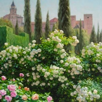 Pittura intitolato "Jardines del Genera…" da Jesús Fernández, Opera d'arte originale, Olio