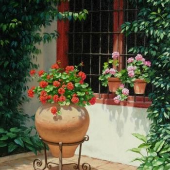 Peinture intitulée "Rincón de patio cor…" par Jesús Fernández, Œuvre d'art originale, Huile