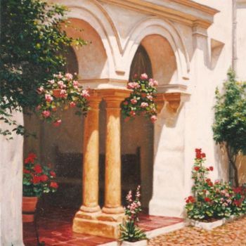 Pintura intitulada "Patio con porche" por Jesús Fernández, Obras de arte originais, Óleo