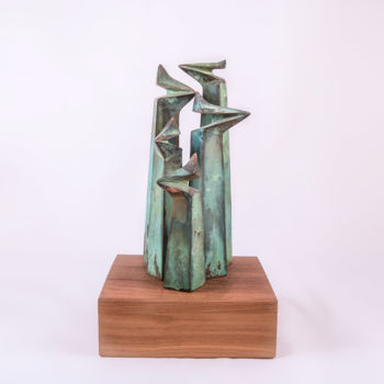 Sculptuur getiteld "Cubic Llama Family" door Jesus Valencia, Origineel Kunstwerk, Bronzen