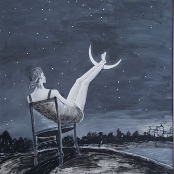 Painting titled "Moon" by J. Sherri, Original Artwork, Acrylic