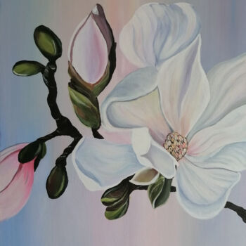 Peinture intitulée "White pink flowers" par Jevika, Œuvre d'art originale, Acrylique