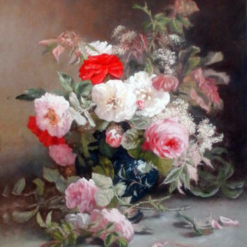 Schilderij getiteld "Vase avec des fleurs" door Jewels Wolf, Origineel Kunstwerk, Olie