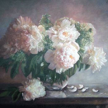 Painting titled "White flowers" by Jewels Wolf, Original Artwork, Oil