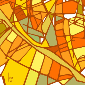 제목이 "Les parcelles jaunes"인 디지털 아트 Jean-François Gemmrich로, 원작, 디지털 페인팅 나무 들것 프레임에 장착됨