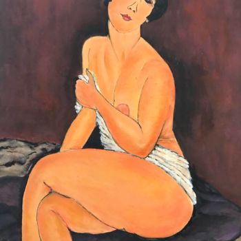 Pittura intitolato "nue assise au divan" da Jean-Francois Jehl, Opera d'arte originale, Olio