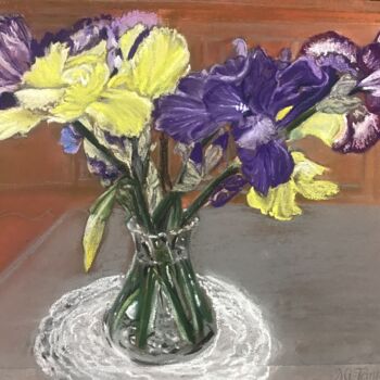 Malerei mit dem Titel "le bouquet d'iris" von Jean-Francois Jehl, Original-Kunstwerk, Pastell