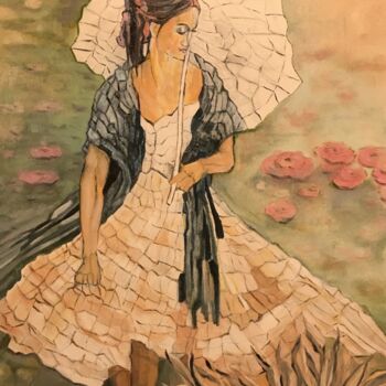 Pittura intitolato "femme à l'ombrelle" da Jean-Francois Jehl, Opera d'arte originale, Olio
