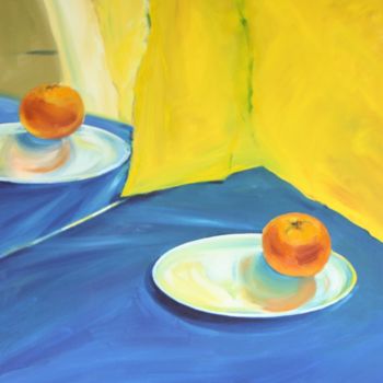 Painting titled "ORANGE SUR FOND JAU…" by Ludmila Dolgova Ternano, Original Artwork, Oil