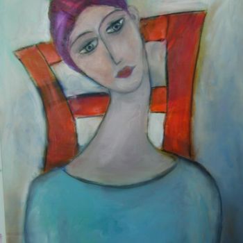 Painting titled "FEMME ASSISE" by Jacqueline Faucil, Original Artwork