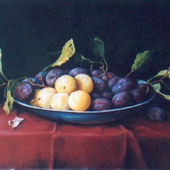 Painting titled "les prunes" by Jean-François Brivois, Original Artwork, Oil