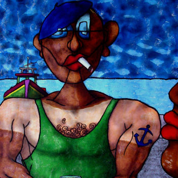 Pittura intitolato "Play-boy des mers.j…" da Jf C20, Opera d'arte originale, Inchiostro