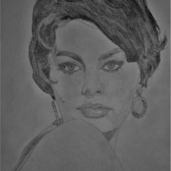 Zeichnungen mit dem Titel "Sophia Loren" von Jean-François Frigon, Original-Kunstwerk, Bleistift