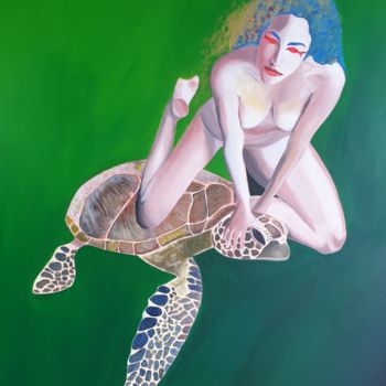 Painting titled "Riding turtle" by Jean François Consoli (Lejef), Original Artwork, Acrylic