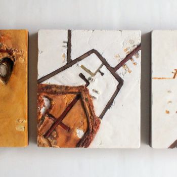 Sculpture titled "Earth Series ES7" by Jenny Hee, Original Artwork, Concrete Mounted on Wood Panel