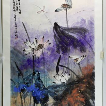 Peinture intitulée "紫霞映碧（Purple Mist）" par Jia Shun Jiashun Huo Huo, Œuvre d'art originale, Encre