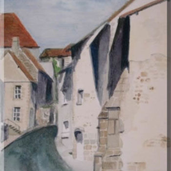 Painting titled "Une rue l'été" by Jiab, Original Artwork, Oil