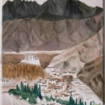 Pintura intitulada "Village au Ladakh" por Jiab, Obras de arte originais, Óleo