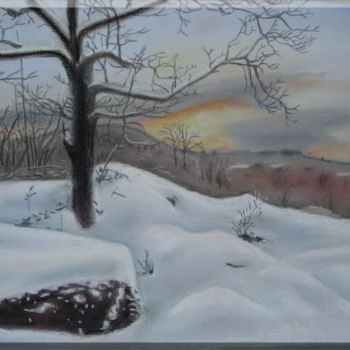 Painting titled "Soir d'hiver" by Jiab, Original Artwork, Oil