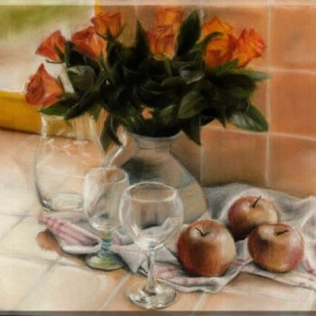 Painting titled "Trois pommes" by Jiab, Original Artwork, Oil