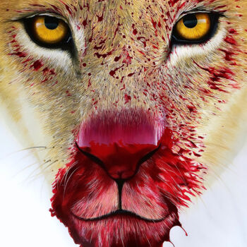 Картина под названием "Lioness" - Ji Aime Art, Подлинное произведение искусства, Акрил Установлен на Деревянная рама для нос…