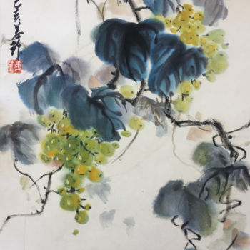 Painting titled "葡萄" by Zhen Jiang, Original Artwork, Pigments