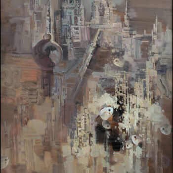 Painting titled "城市鱼言•寻" by Jianheng Yu, Original Artwork, Oil