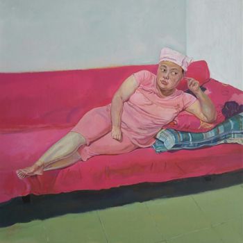 Pittura intitolato "躺在沙发上的女人" da Jianxing Li, Opera d'arte originale, Altro