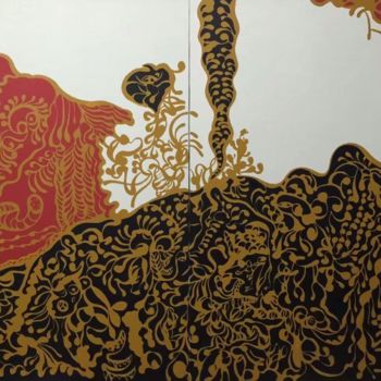Картина под названием "吻" - Jianxing Li, Подлинное произведение искусства, Акрил Установлен на Деревянная рама для носилок