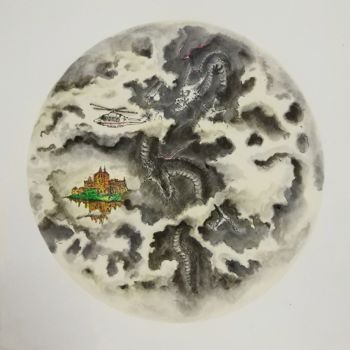 绘画 标题为“致敬宫崎骏~天空之城” 由Jianxing Li, 原创艺术品, 水彩 安装在纸板上
