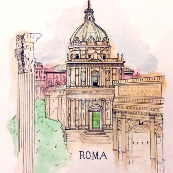 Dessin intitulée "ROMA" par Jibration, Œuvre d'art originale, Aquarelle