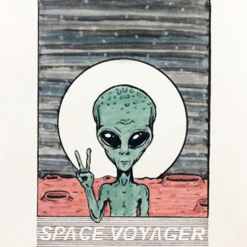Drawing titled "SPACE VOYAGER" by Jibration, Original Artwork, Watercolor