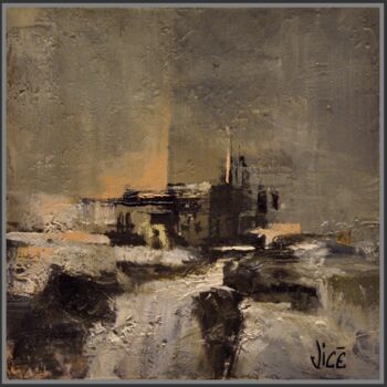 Painting titled "Gris brume" by Jicé, Original Artwork, Oil Mounted on Cardboard