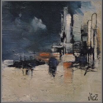 Painting titled "Blue hour" by Jicé, Original Artwork, Oil Mounted on Cardboard