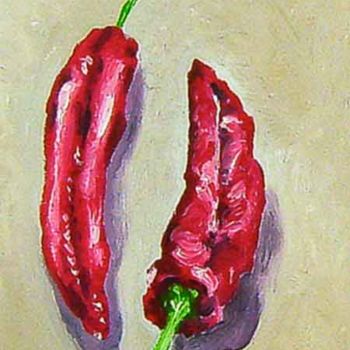 Schilderij getiteld "Red peppers" door Jiddje, Origineel Kunstwerk, Olie