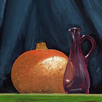 Schilderij getiteld "Pumpkin and little…" door Jiddje, Origineel Kunstwerk, Olie