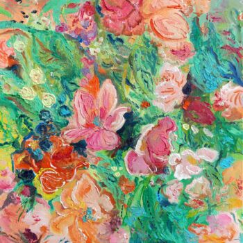 Schilderij getiteld "Garden Bloom" door Jie Song, Origineel Kunstwerk, Olie