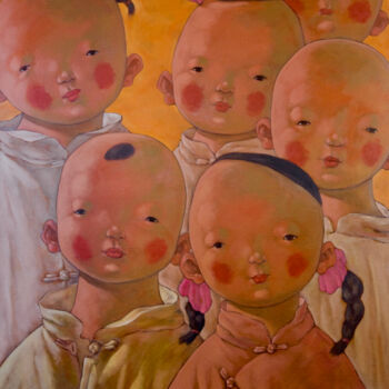 Schilderij getiteld "Children2" door Jie Xu, Origineel Kunstwerk, Olie